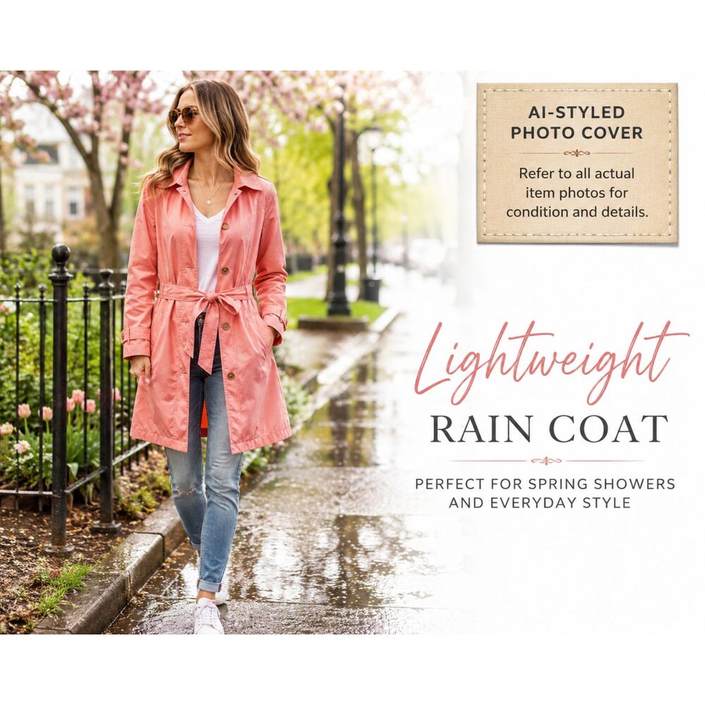 Weatherproof Womens L Pink Belted Rain Coat Lightweight Jacket Spring Trench0